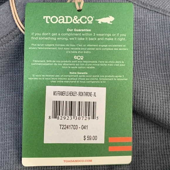 NWT Toad&Co Men's XL Gray Long Sleeve Shirt - Picture 8 of 10